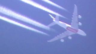 Emirates Airbus A380 contrails over Frankfurt Germany [upl. by Rafael]