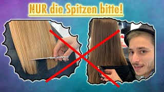 NUR Spitzen schneiden beim Friseur  Wenn der Friseur ZU VIEL abschneidet [upl. by Zacharie]