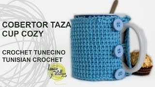 Tutorial Cobertor Tazas Crochet o Ganchillo Tunecino Cup Cozy [upl. by Esinnej]