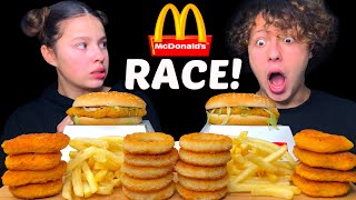 ASMR MCDONALDS RACE McCHICKEN NUGGETS ONION RINGS FRIES MUKBANG EATING SOUNDS 먹방 Tati ASMR [upl. by Arrekahs]