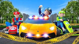 Braxton and Ryder Show as Super Mario Bros in Police Chase with Go Karts [upl. by Denis495]