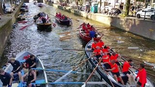 Grachtenrace 2015  Botsen Duwen en klem liggen Druk  Sloeproeien  Amsterdam [upl. by Akiehs]