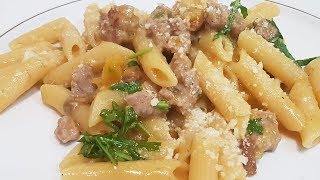 PENNE CON POMODORINI GIALLI PORCINI SALSICCIA E RUCOLA  FoodVlogger [upl. by Narhem]