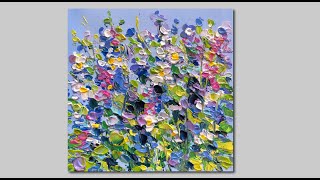 Abstract Acrylic Flowers Painting Palette knife Tutorial [upl. by Ansley]