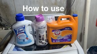 How to use OxiClean Stain Fighter Lysol Laundry Sanitizer amp Downy Light [upl. by Adnylem]