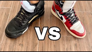 We Comparison Used Air Jordan 1 redwhite VS 5 Retro black  grey  WHICH IS BEST [upl. by Airitak241]