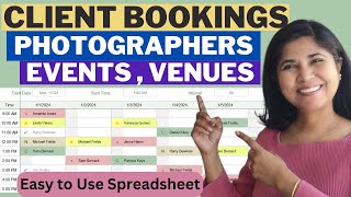 Client Booking Appointment Scheduling Planner Photographers Event Venue Performers Easy Spreadsheet [upl. by Catha]