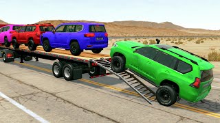 Toyota Cars vs Train  Truck Man Flatbed vs Train Beamngdrive 013 [upl. by Yesnek403]