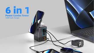 Now on Kickstarter 6 In 1 Power Combo Tower 140W Gan Charger [upl. by Hutchison]