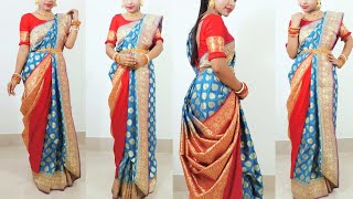 বিয়ে বাড়ি শাড়ী পরা নিউ স্টাইলস  Atpoure Bridal Saree Draping  Bengali Style Saree Draping [upl. by Vinni]