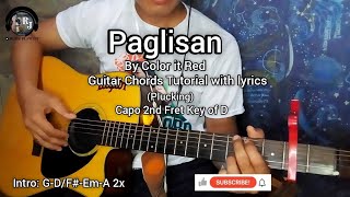 Paglisan by Color it Red  Easy Guitar Chords Tutorial with lyrics key of D Plucking version [upl. by Annaiuq]