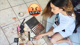 DESTROYING MY GIRLFRIENDS MAKEUP PRANK WARS [upl. by Leaw340]