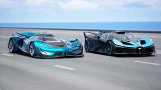 1000KMH 10000HP Bugatti Bolide vs 20000HP Dodge SRT Tomahawk  DRAG amp TRACK RACE [upl. by Lomaj]