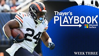 Khalil Herberts run blocking vs Texans  Thayers Playbook  Chicago Bears [upl. by Refinaj200]