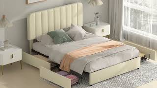 Assemble VECELO Upholstered Bed Frame with 4 Drawers and Adjustable Headboard [upl. by Hamlani]