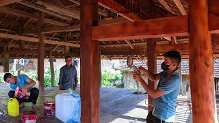 The Process of Cleaning and Buying Paint to Repaint a Wooden House  Family Farm [upl. by Yenettirb]