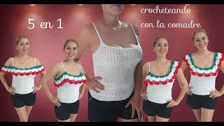 ⭐⭐⭐⭐🍡blusa tejida a crochet 5 en 1 a crochet parte 1 campesina regional 16 de septiembre 2023 [upl. by Askari]