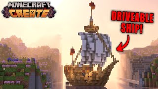 Building An ARMED DRIVEABLE SHIP In Minecraft Create Mod [upl. by Broucek]