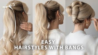 Easy Hairstyles with Curtain Bangs ❤️ Best ClipIn Bangs for Short Medium amp Long Hair [upl. by Bollen]