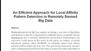 An Efficient Approach for Local Affinity Pattern Detection in Remotely Sensed Big Data [upl. by Mainis]