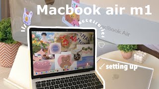 Macbook air m1 unboxing 256gb silver setting up and accessories👩🏼‍💻🧚🏻🥂 Indonesia [upl. by Land]