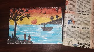 Easy scenery collage making  Using newspaper  Paper collage art [upl. by Annabell774]