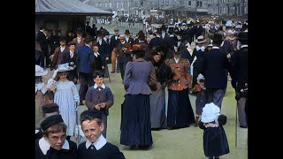 4k 50fps colorized 1901 Panoramic View of the Morecambe Sea Front [upl. by Reisman]