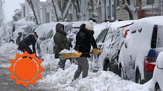 Major noreaster blasts New York City with snow and high winds  AccuWeather [upl. by Hplodur]