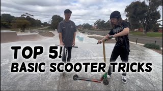 TOP 5 BASIC SCOOTER TRICKS HOW TO [upl. by Eniarral]