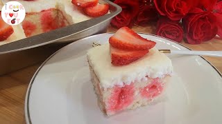 Strawberry Jello Poke Cake  Easy Strawberry Jello Cake Recipe By I Cook You Eat [upl. by Auria]