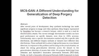 MCS GAN A Different Understanding for Generalization of Deep Forgery Detection [upl. by Riordan]