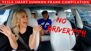 Hilarious Tesla Smart Summon Prank Compilation Car Drives Itself  Tesla Model 3 Performance [upl. by Wendt]