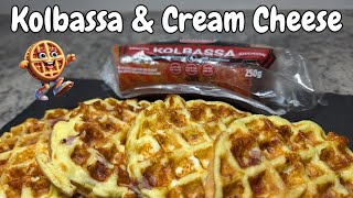 Savory Kolbassa amp Cream Cheese Chaffles  A Musttry Recipe chaffle food cooking ketowaffles [upl. by Ailadi600]