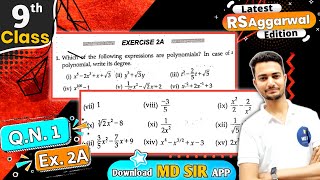 Rs Aggarwal Class 9  Exercise 2A Question number 1  Chapter 2 Polynomials  Md Sir Class 9 [upl. by Zorine]