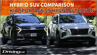 2023 Kia Sportage Hybrid vs 2022 Hyundai Tucson Hybrid  SUV Comparison  Drivingca [upl. by Mariette]