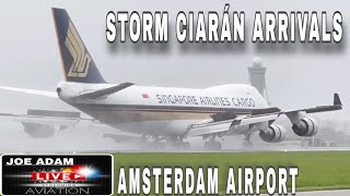 🔴 STORM CIARÁN LIVE from Amsterdam Schiphol Airport  Queen B747 GOAROUND 2X [upl. by Murry348]