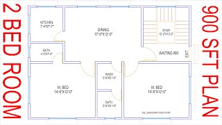 HOUSE PLAN DESIGN  EP 137  900 SQUARE FEET 2 BEDROOMS HOUSE PLAN  LAYOUT PLAN [upl. by Enaols]