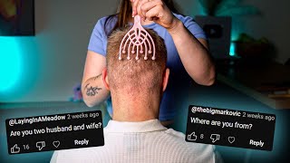 ASMR QampA  Scalp amp Nape Scratching w Hair Play and Hair Brushing Whispered [upl. by Ayotahc]