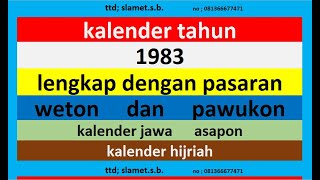 kalender 1983 lengkap pawukon  weton  pasaran kalender jawa  hijriah [upl. by Thorndike]