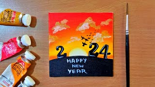 happy new year 2024 painting  new year painting on canvas  2024 painting  easy new year painting [upl. by Asert141]