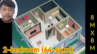 2bedroom 64sqm 3d modeling floor plan [upl. by Rolyt671]