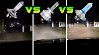 Halogen H7 vs LED vs Ultra Bright Halogen Comparison Alfa Giulietta Bulb Testing [upl. by Yunick515]