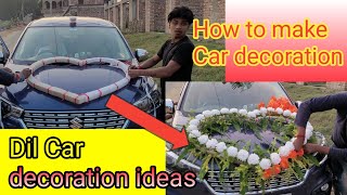 How to make car decoration with ribbon and from  flower car decoration ideas  Dil Car decoration [upl. by Dryden]