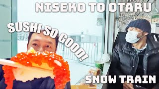 Train Ride Through Snow and Incredible Sushi in Hokkaido  Niseko to Otaru Japan [upl. by Ozan]