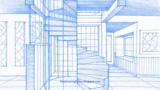 Draw a box  Interior space 03 spiral staircase in a two point perspective monochrome [upl. by Rengia825]