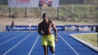 Usain Bolt getting ready for the 2016 Olympics in Rio 300m Training Sprint [upl. by Alyacim]