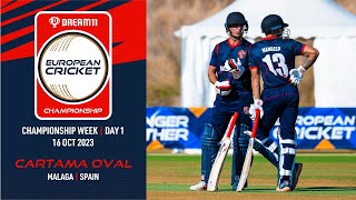 🔴 Dream11 European Cricket Championship 2023  Championship Week  Day 1  T10 European Cricket [upl. by Aerdnua636]