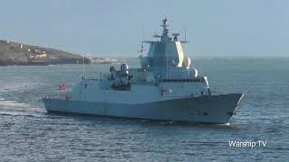 ROYAL NORWEGIAN NAVY HNoMS HELGE INGSTAD F313 ENTERS DEVONPORT AT PLYMOUTH HOE  25th Jan 2018 [upl. by Meier]