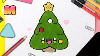 COMO DIBUJAR UN ARBOL DE NAVIDAD KAWAII  Dibujos de navidad faciles  Dibuja de una manera facil [upl. by Kenji779]