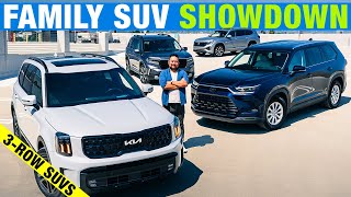 Kia Telluride vs Toyota Grand Highlander vs Honda Pilot vs VW Atlas  3Row SUV Comparison Test [upl. by Aicaca]